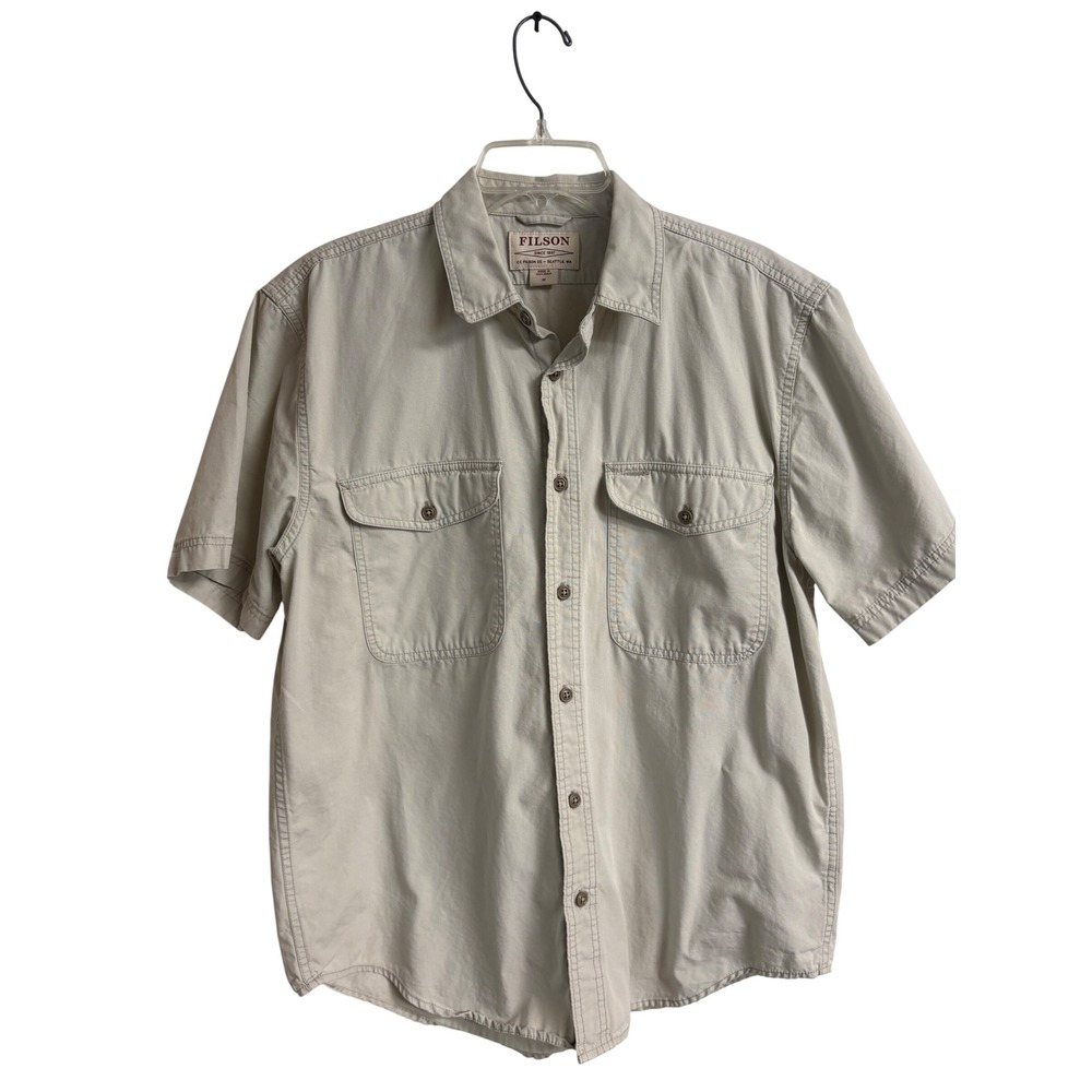 Filson Mens Short Sleeve Button Down Shirt Gray Sky Cotton Medium Gorpcore